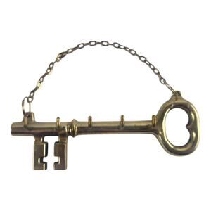 Vintage Solid Brass Skeleton Key Wall Decor 5 Hooks